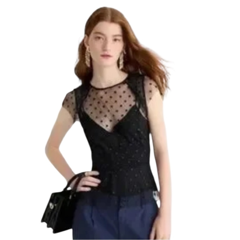 J.Crew Swiss-Dot Mesh Blouse NWOT – Black Sheer Yoke, Size 8